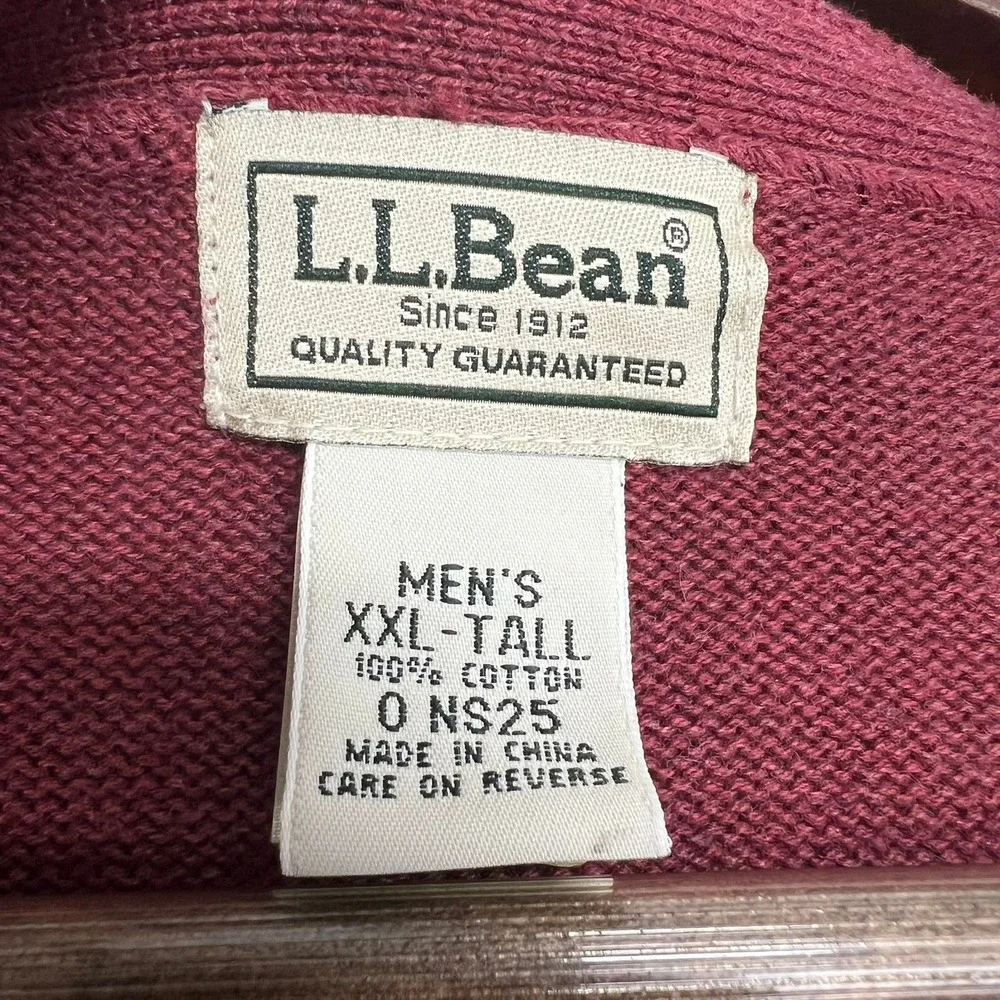 VTG LL Bean Sweater Men's 2XLT Tight Knit Cotton V-Neck Long Sleeve Red 90s